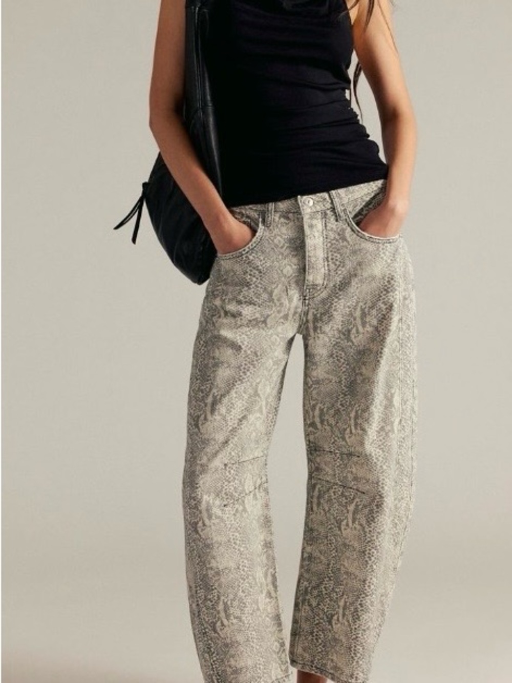 NWT!  Free People We The Free Good Luck Printed Barrel Jeans Snake Combo ~ 31